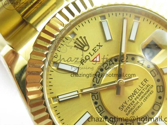 Best AAA Replica Sites YG 326934 Sky-Dweller YG on TravelReady Bracelet 2785 Dial A23J Gold AIF to 1217